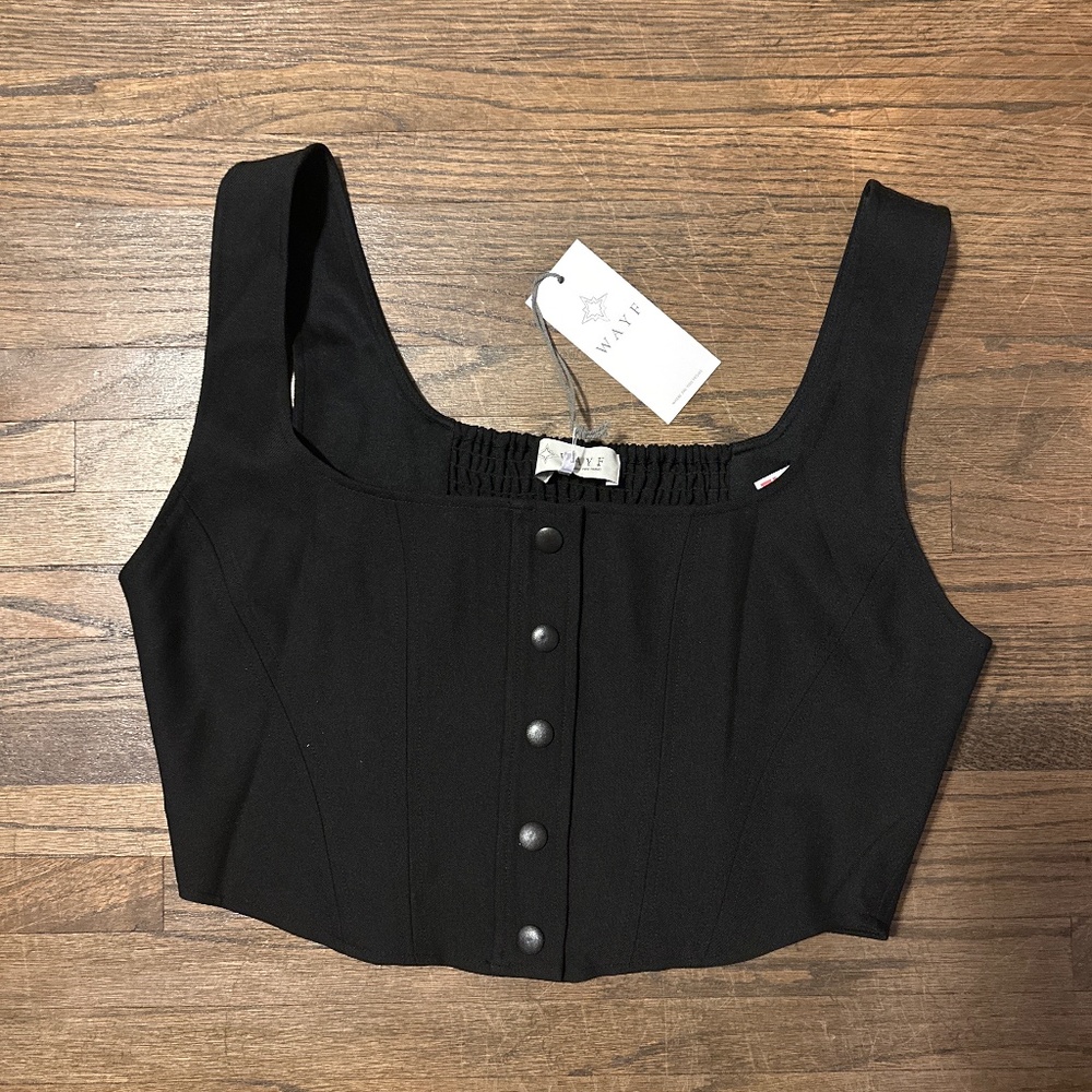 Cropped vest with snap buttons and smocked back